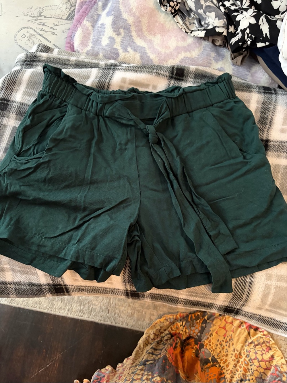Maurices Dark Green High-Waist Tie-Belt Casual Shorts